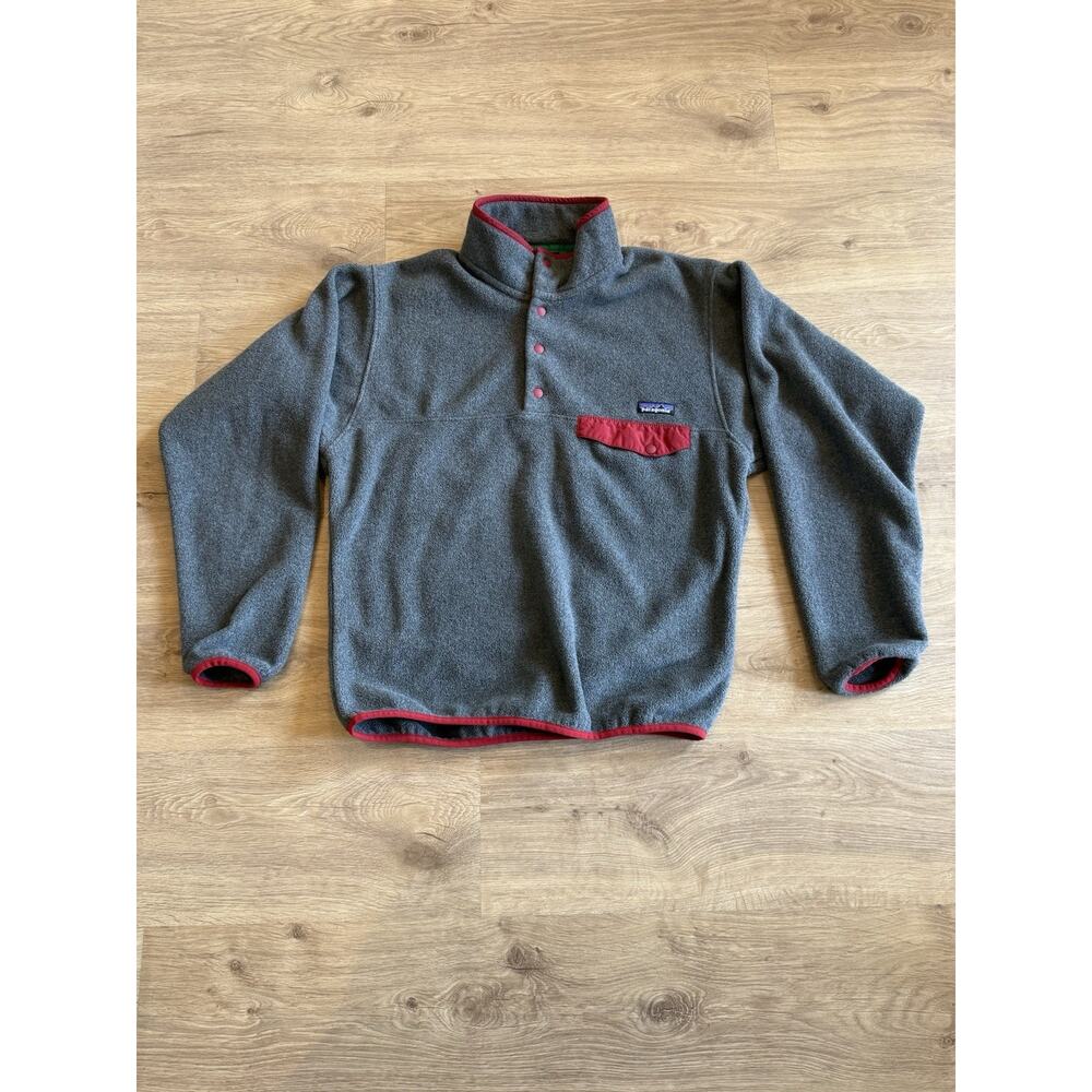 Patagonia Synchilla Snap-T Fleece Pullover Mens Small Nickel Gray Red Trim